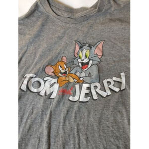Tom and Jerry Mens Graphics T-Shirt L Gray Short Sleeve Tee Cartoon